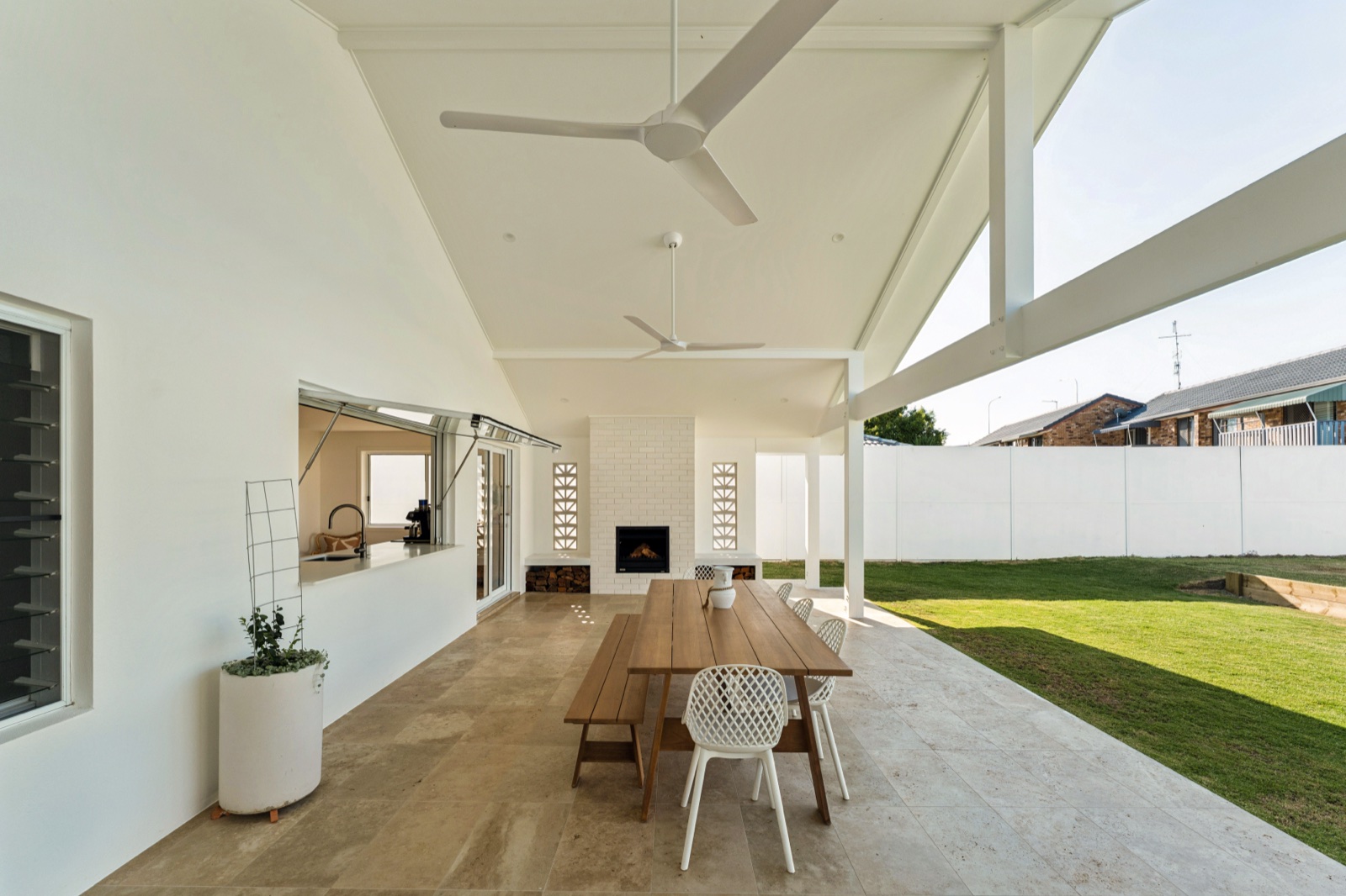 Alfresco extension under a raked ceiling